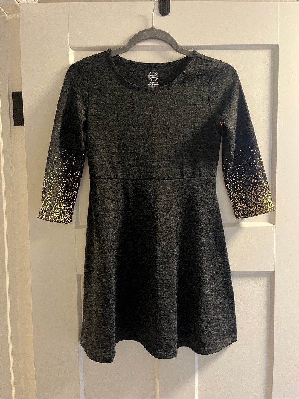 wonder nation Black Dress with Gold Speckle Sleeves